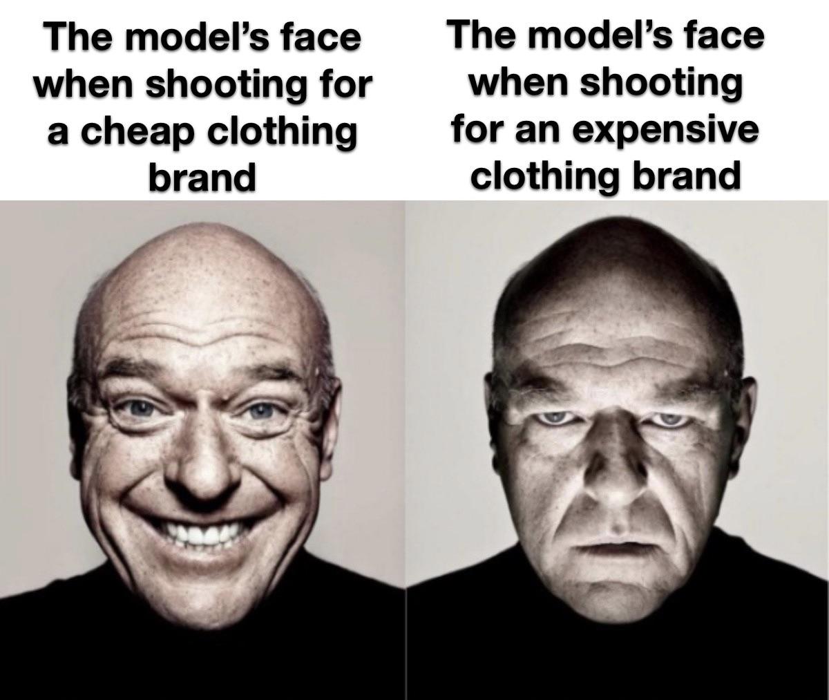 dank memes -  breaking bad memes - The model's face when shooting for a cheap clothing brand year The model's face when shooting for an expensive clothing brand