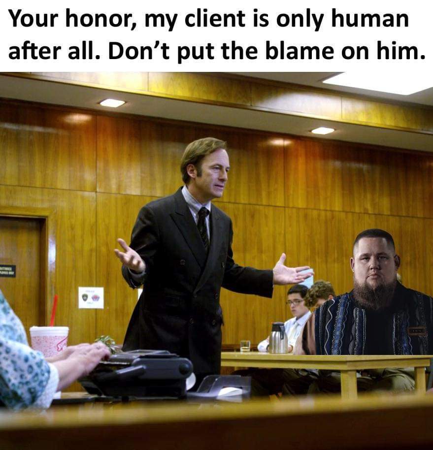 funny memes - presentation - Your honor, my client is only human after all. Don't put the blame on him. Inttrice Y