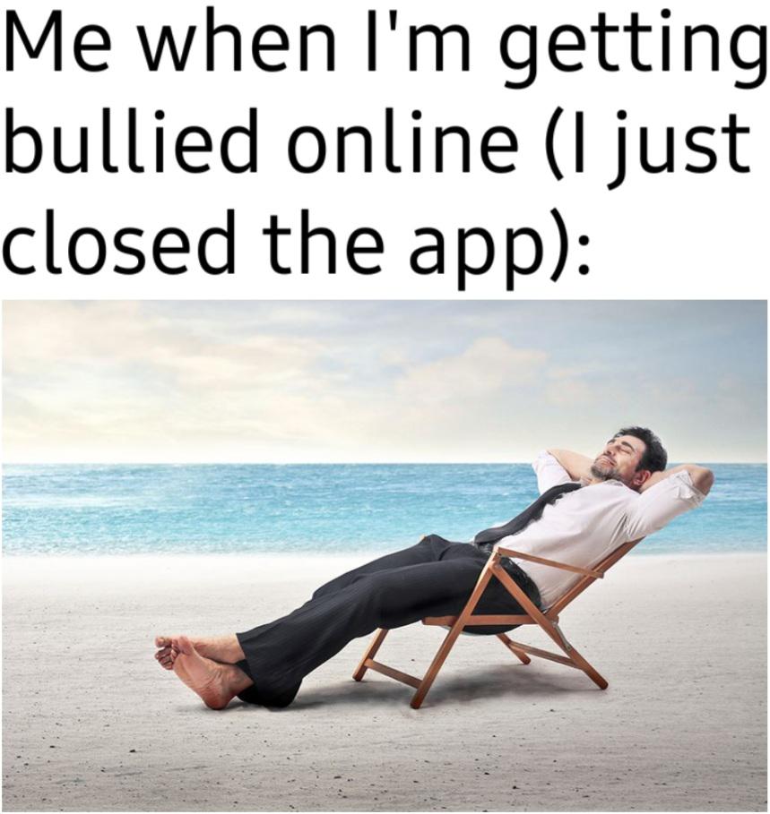 funny memes - - relaxing holiday - Me when I'm getting bullied online I just closed the app