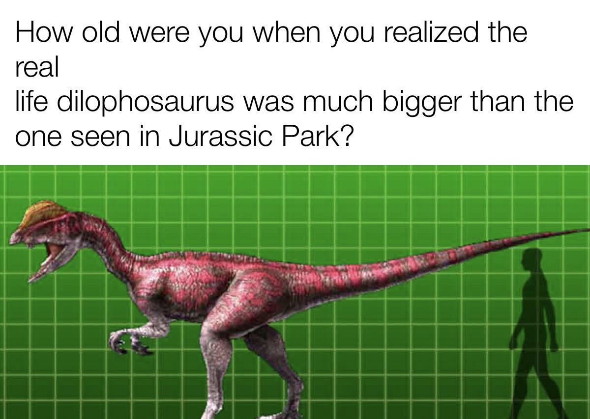 funny memes and pics - dinosaur king - How old were you when you realized the real life dilophosaurus was much bigger than the one seen in Jurassic Park?