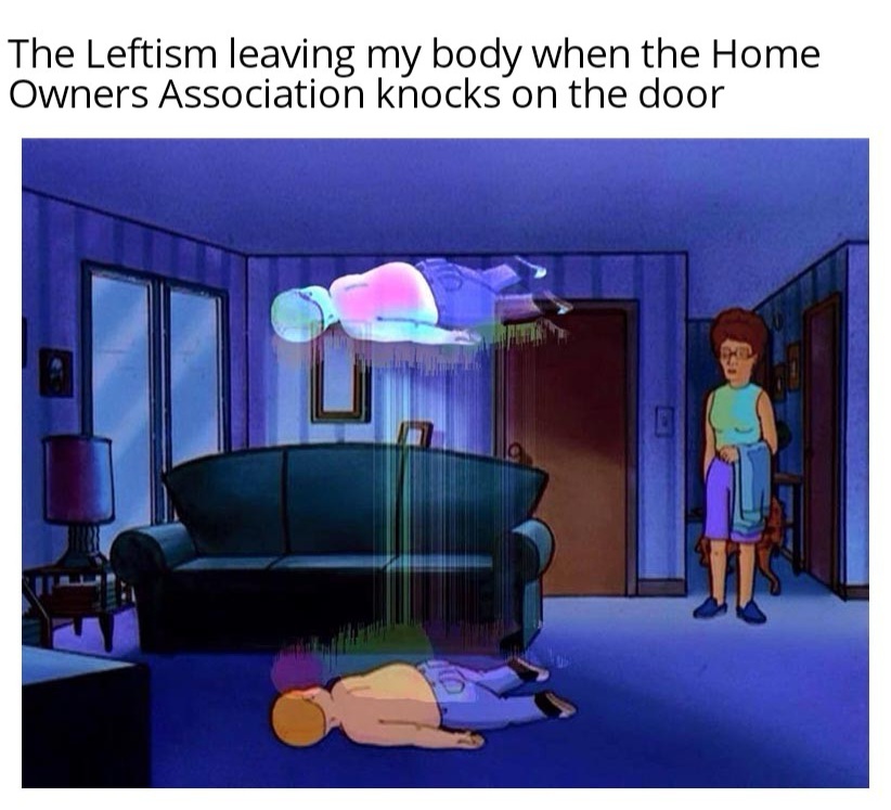 funny memes and pics - room - The Leftism leaving my body when the Home Owners Association knocks on the door