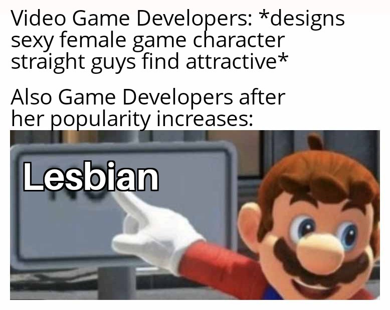 funny memes and pics  - human behavior - Video Game Developers designs sexy female game character straight guys find attractive Also Game Developers after her popularity increases Lesbian