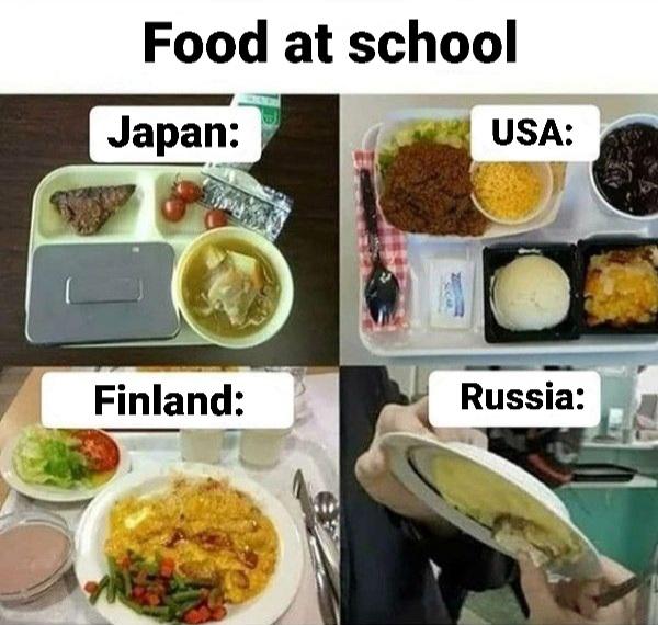 dank memes - school lunch - Food at school Japan Finland A Usa Russia
