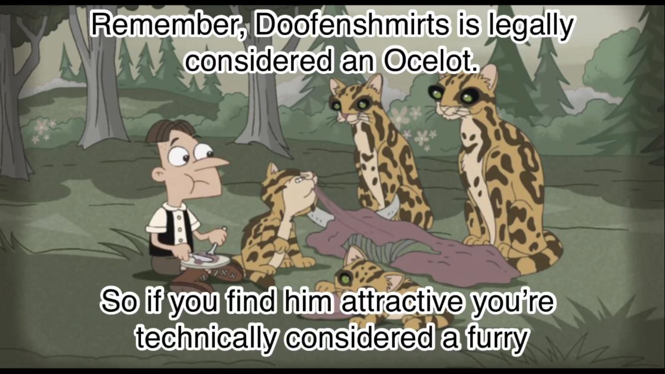 dank memes - fauna - Remember, Doofenshmirts is legally considered an Ocelot. So if you find him attractive you're technically considered a furry