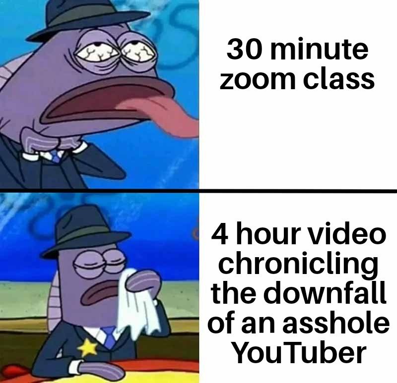 funny memes - become popular - 30 minute zoom class 4 hour video chronicling the downfall of an asshole YouTuber