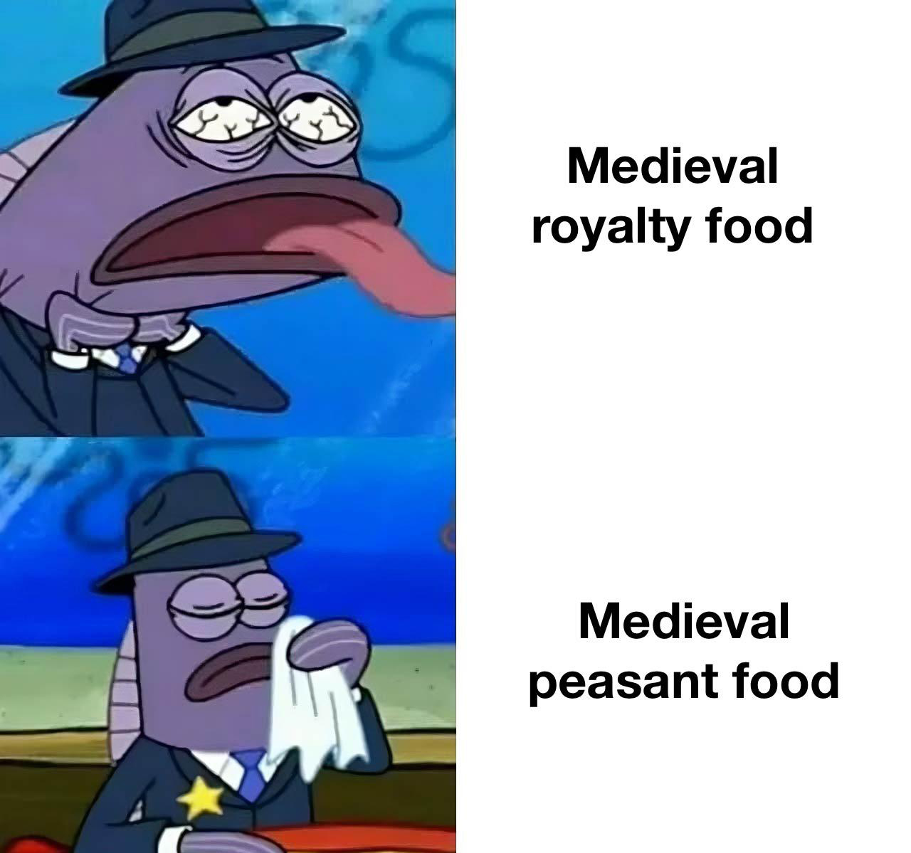 funny memes - cartoon - Medieval royalty food Medieval peasant food