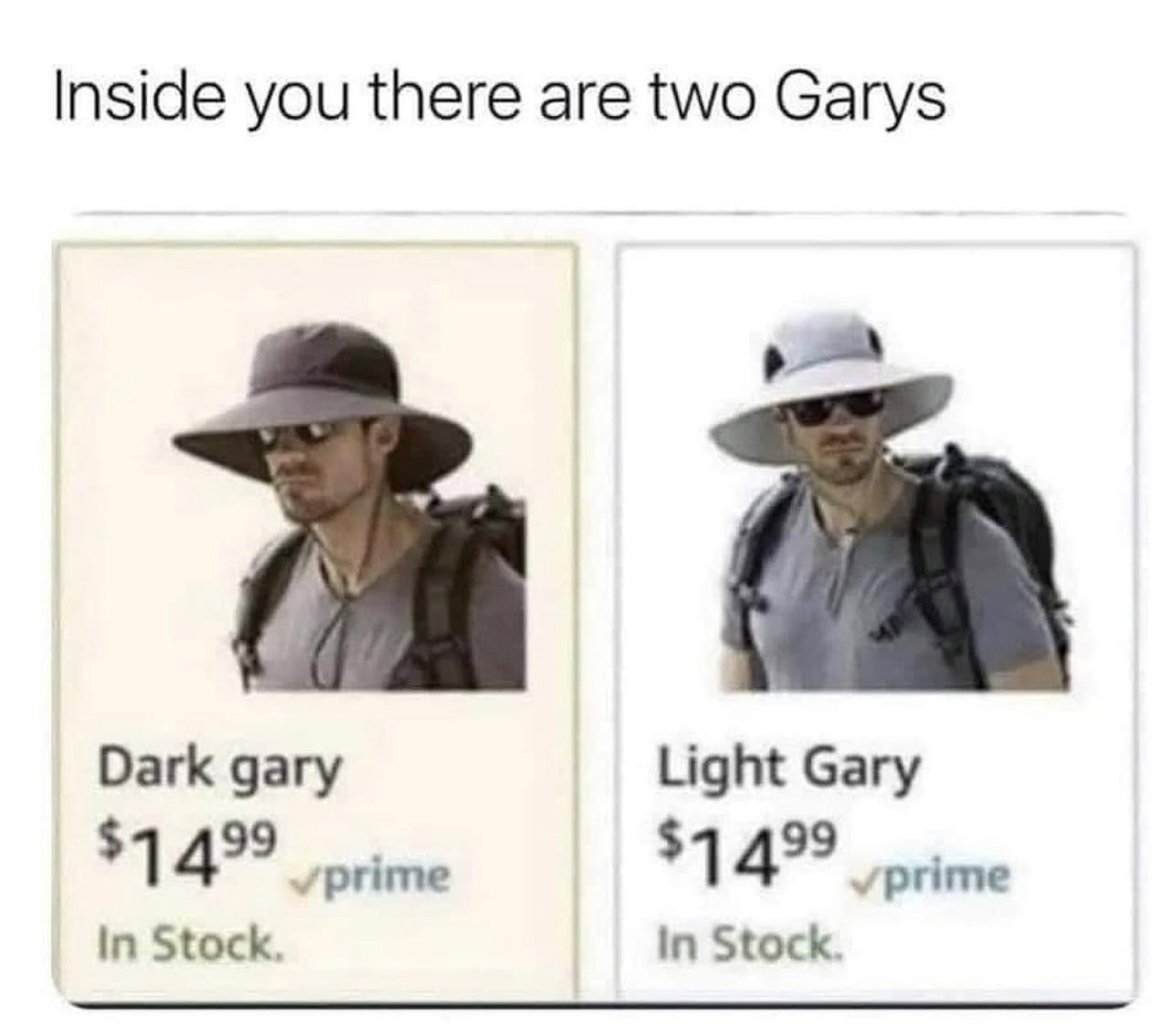 dank memes - fashion accessory - Inside you there are two Garys Dark gary 99 $149 prime In Stock. Light Gary $14. prime 99 In Stock.