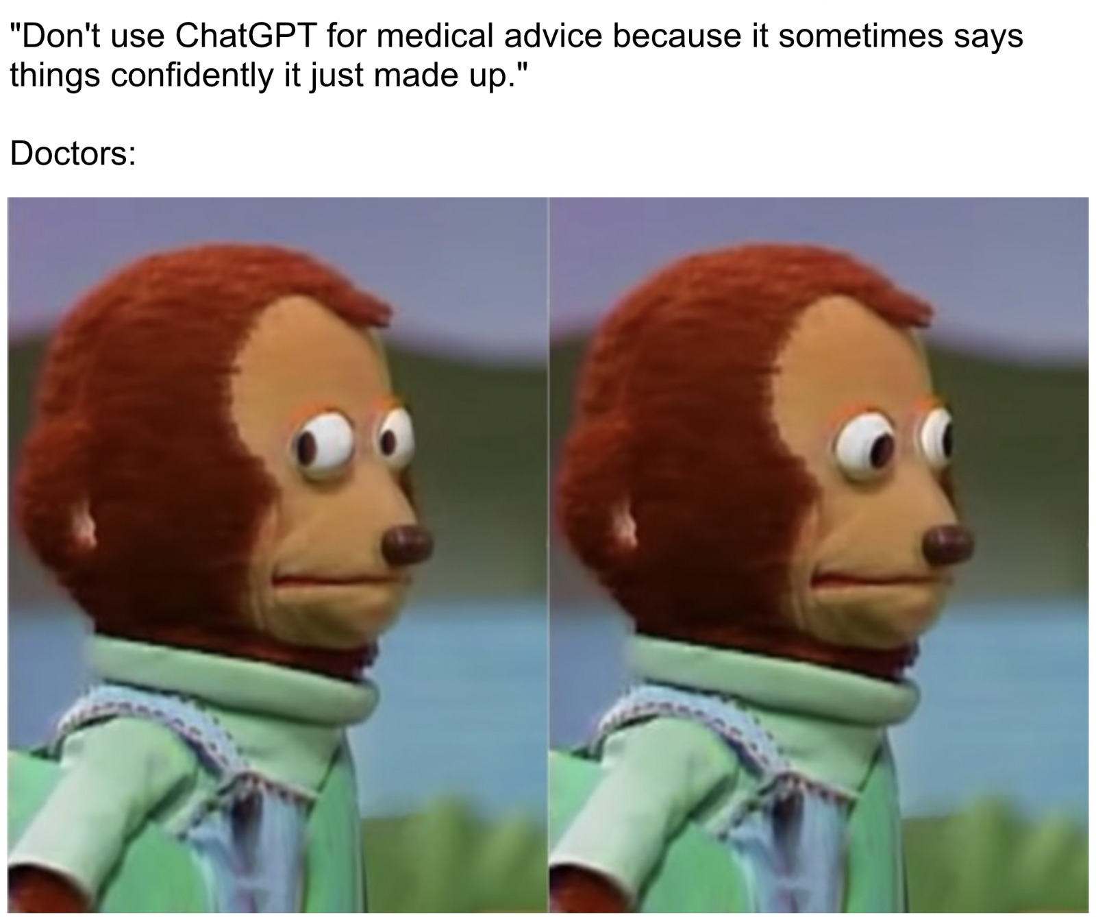fresh memes - meme embarrassed - "Don't use ChatGPT for medical advice because it sometimes says things confidently it just made up." Doctors