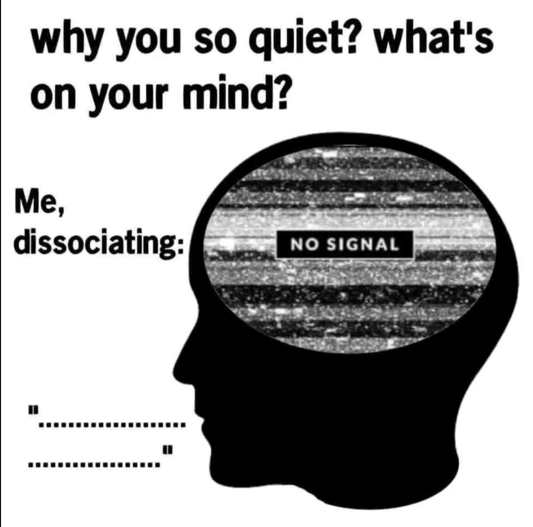 funny memes - human behavior - why you so quiet? what's on your mind? Me, dissociating No Signal
