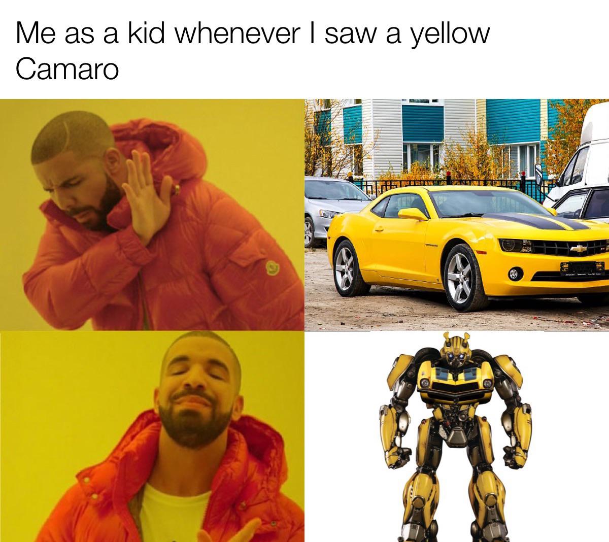 funny memes and pics - Me as a kid whenever I saw a yellow Camaro Selama C 224 Ana
