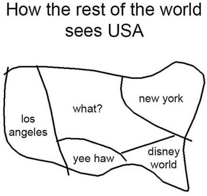dank memes - rest of the world sees - How the rest of the world sees Usa los angeles what? yee haw new york disney world