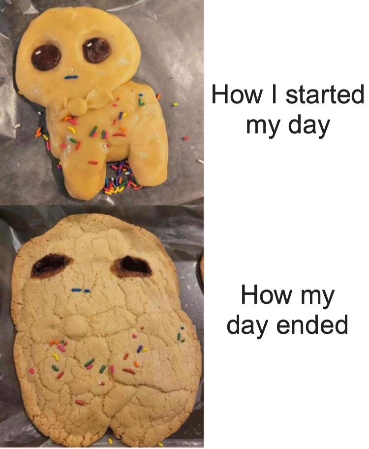 dank memes - overstimulated autism creature cookie - How I started my day How my day ended