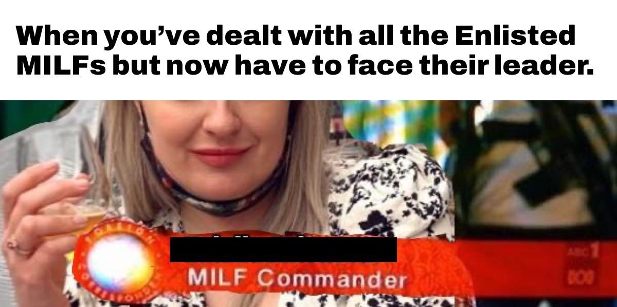 dank memes - photo caption - When you've dealt with all the Enlisted MILFs but now have to face their leader. Milf Commander E 000