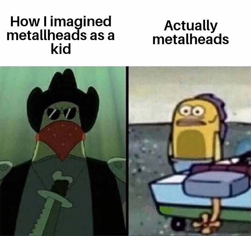 funny memes and pics - thought teenagers looked like - How I imagined metallheads as a kid Actually metalheads Go