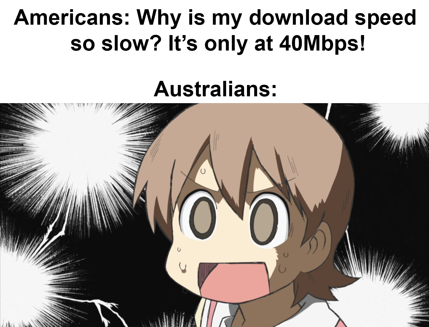 funny memes - cartoon - Americans Why is my download speed so slow? It's only at 40Mbps! Australians
