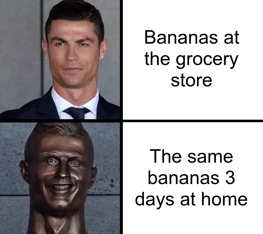 funny memes - facial expression - 40 Bananas at the grocery store The same bananas 3 days at home