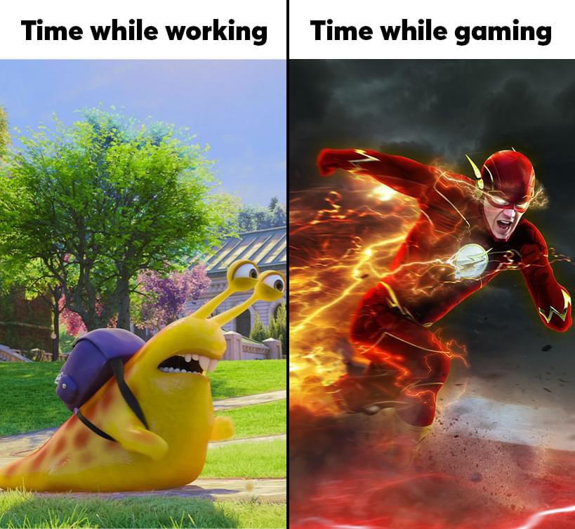 dank memes - флеш марвел - Time while working Time while gaming