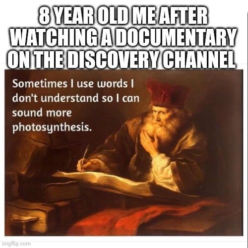 dank memes - the cloth hall - 8 Year Old Me After Watching A Documentary On The Discovery Channel Sometimes I use words I don't understand so I can sound more photosynthesis. imgflip.com
