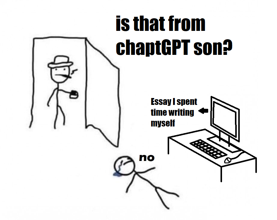 trending memes - cartoon - Dlc is that from chaptGPT son? Essay I spent time writing myself no