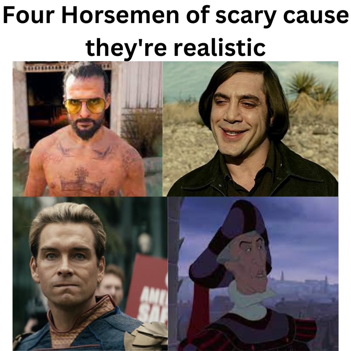 dank memes - facial expression - Four Horsemen of scary cause they're realistic Ame Sa