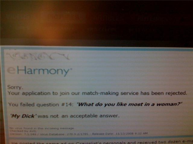 Actyal rejected e-mail from Eharmony.