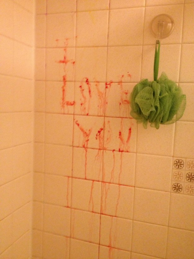This girl who used a shower crayon to leave her S.O. a romantic/frightening message.