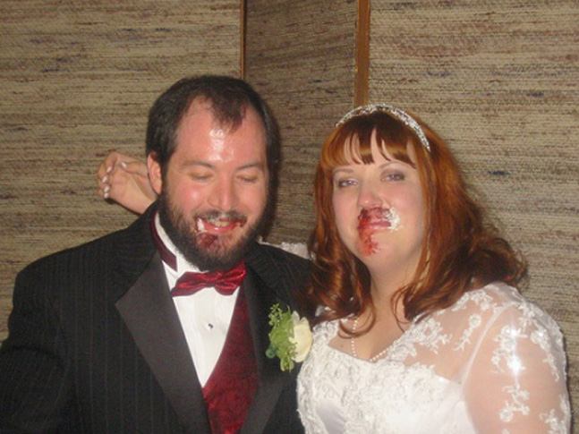 The traditional wedding cake smash---