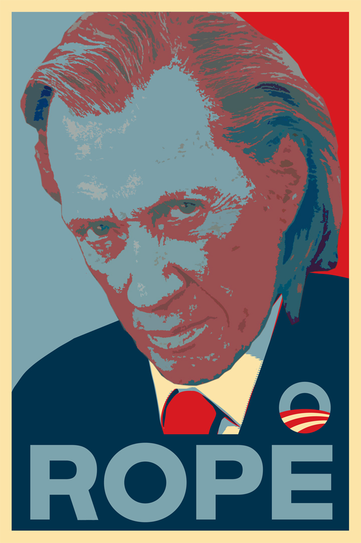 Parody of Obama HOPE slogan poster featuring David Carradine.
