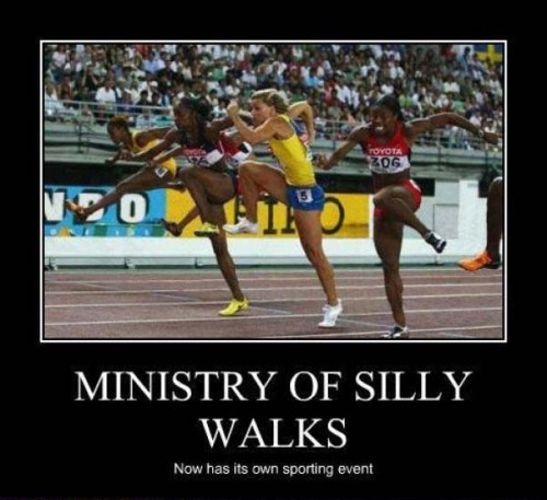 hurdlers without the hurdles - 206 Ministry Of Silly Walks Now has its own sporting event