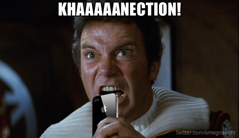 Poor Kirk, holding the iPhone with a Vulcan Death Grip.
