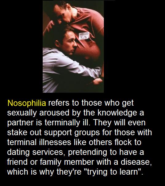 fight club gucci - Nosophilia refers to those who get sexually aroused by the knowledge a partner is terminally ill. They will even stake out support groups for those with terminal illnesses others flock to dating services, pretending to have a friend or 