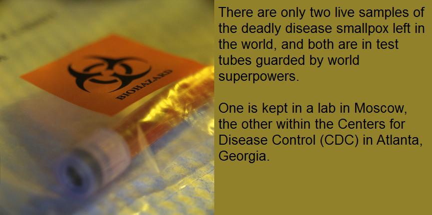 orange - There are only two live samples of the deadly disease smallpox left in the world, and both are in test tubes guarded by world superpowers. Bioenen One is kept in a lab in Moscow, the other within the Centers for Disease Control Cdc in Atlanta, Ge