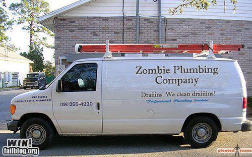 plumbing pun - Zombie Plumbing Company Drallins. We clean drailiins! 32612554220 Win! failblog.org pleated seats