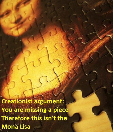 mona lisa jigsaw puzzle - Creationist argument You are missing a piece Therefore this isn't the Mona Lisa
