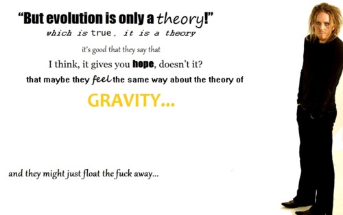 tim minchin desktop - But evolution is only a theory!" which is true, it is a theory it's good that they say that I think, it gives you hope, doesn't it? that maybe they feel the same way about the theory of Gravity... and they might just float the fuck a