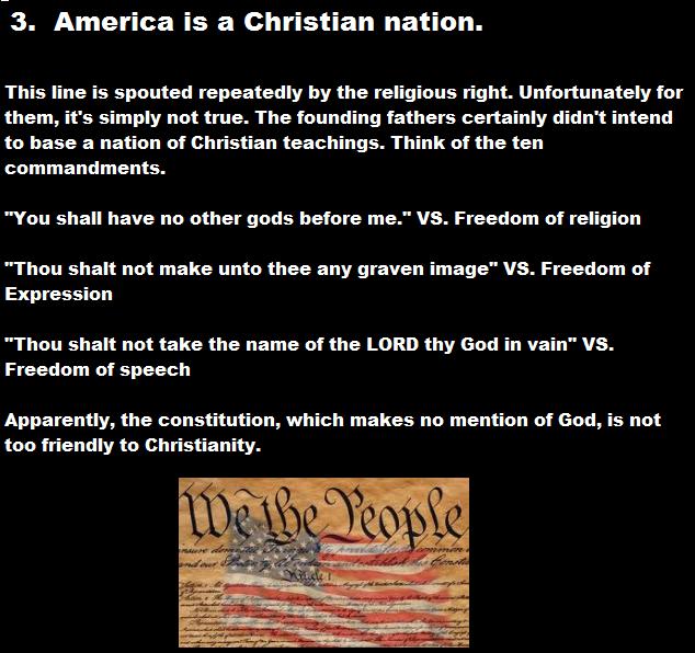 constitution of the united states - 3. America is a Christian nation. This line is spouted repeatedly by the religious right. Unfortunately for them, it's simply not true. The founding fathers certainly didn't intend to base a nation of Christian teaching