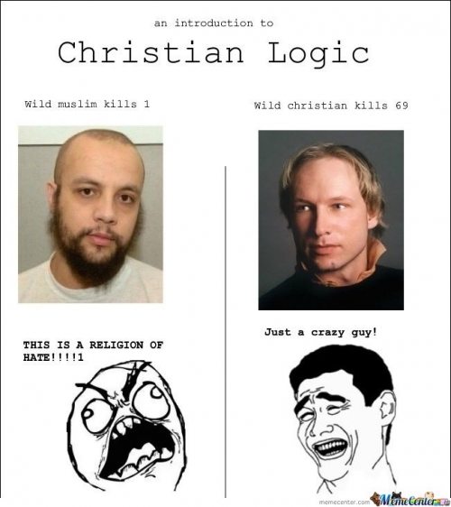 christian logic meme - an introduction to Christian Logic wild muslim kills 1 wild christian kills 69 Just a crazy guy! This Is A Religion Of Hate!!!!1 memecenter.com Manelenler