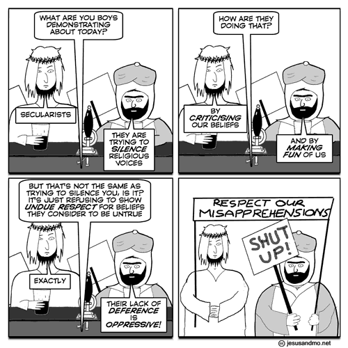 jesus and mo having - What Are You Boys Demonstrata How Are They Doing That? Secularists Criticising Our Beliefs They Are Trying To Silence Religious Voices And By Making Fun Of Us But That'S Not The Same As Trying To Silence You, Is It? It'S Just Refusin