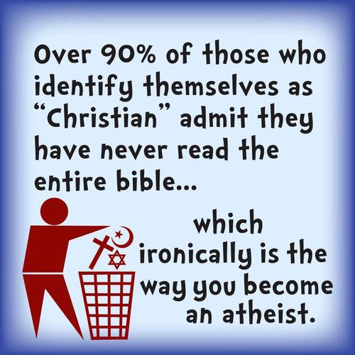 christians don t read the bible - Over 90% of those who identify themselves as "Christian admit they have never read the entire bible... which 78 ironically is the W way you become an atheist.