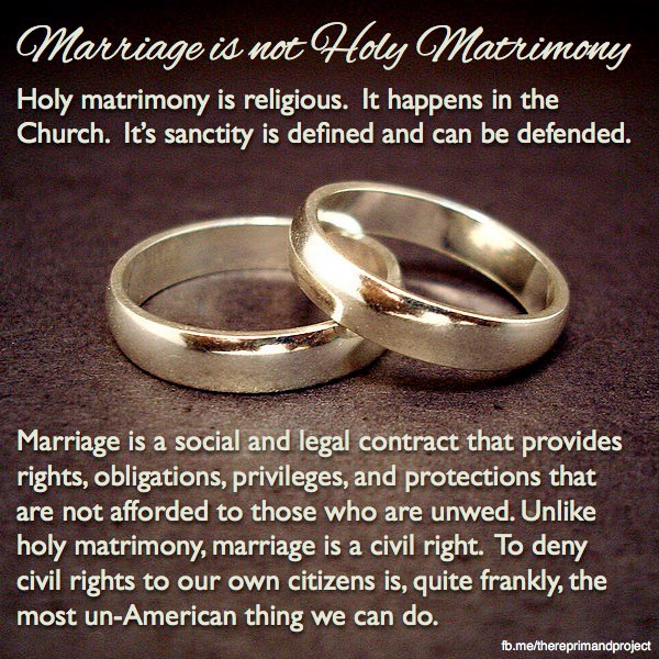 holy matrimony quotes - Marriage is not Holy Matrimony Holy matrimony is religious. It happens in the Church. It's sanctity is defined and can be defended. Marriage is a social and legal contract that provides rights, obligations, privileges, and protecti