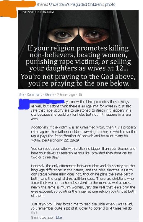 Like the last response to this one, great example of how a religious person has no place mocking another religion.