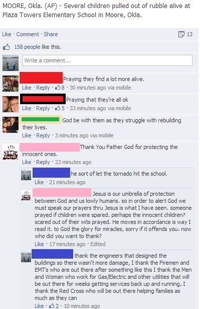 That's right. Keep praying, do nothing. Like it on Fb. Fuck me, these people are scum...
