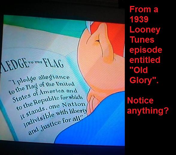 protective clothing - From a 1939 Looney Tunes episode entitled Edge to me Flag "Old Glory". to the Flag of States of Ame to the Republe pledge allegiance e Flag of the United s of America and Republic for which Notice anything? nds, One Nation visible wi