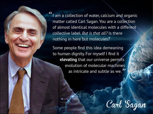carl sagan ideas - "I am a collection of water, calcium and organic matter called Carl Sagan. You are a collection of almost identical molecules with a different collective label. But is that all? Is there nothing in here but molecules? Some people find t