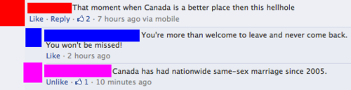 I don't think moving to Canada because of same-sex marriage will help him.