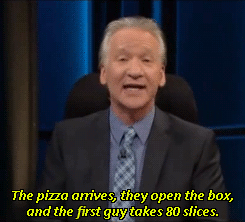 speech - The pizza arrives, they open the box, and the first guy takes 80 slices.