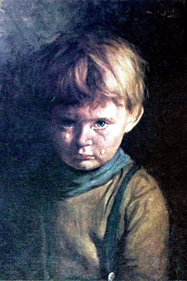 Bruno Amadio created a string of striking paintings featuring weeping children. Beginning in 1985, stories regarding the paintings' ability to both start, and avoid fires popped up. "The Crying Boy" inexplicably survived dozens of house fires, and people are scared these paintings purposely set houses ablaze.