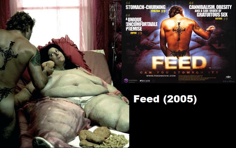 Feed is a real gross-fest, a mixture of a disgustingly-executed message on American subculture and fetishism in one. Basically a deranged sicko tortures women by force-feeding them while broadcasting the gluttony on the web. And yeah, he jacks it while doing so, like in the pic. If you're into over-the-top bile-rising horror, this is one for you.