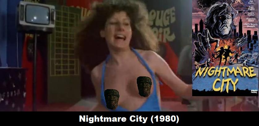 For those who love zombies and boobies, get the best of both worlds with Nightmare City. This one is an Italian film from 1980, long before the recent influx of unsatisfying, drawn-out, dime-a-dozen zombie flicks and network shows would flood our media as a cash cow trend. Umberto Lenzi gives us the simple premise of zombies busting out of a plane and wreaking havoc. Not only that, he answers the call of the dong by having them spend as much time ripping off girls' shirts - and their boobies - as they do biting.