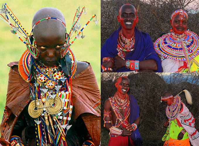 The Maasai of Kenya and Tanzania decorate with traditional brights and handcrafted bead work.